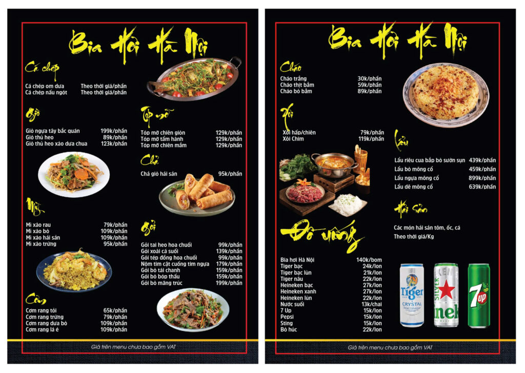 Menu Bia Hơi Hà Nội Quận Tân Bình