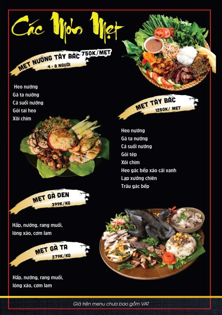 Menu Mẹt Gà Đen Tây Bắc Quán